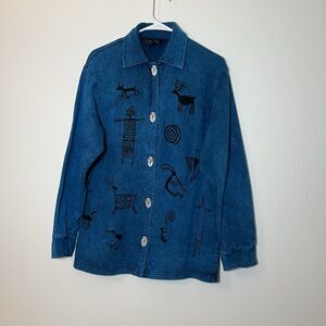VTG 1990s BFOFO Tribal Canadian Koppipeli Blue‎ Native Cotton Shirt Jacket S